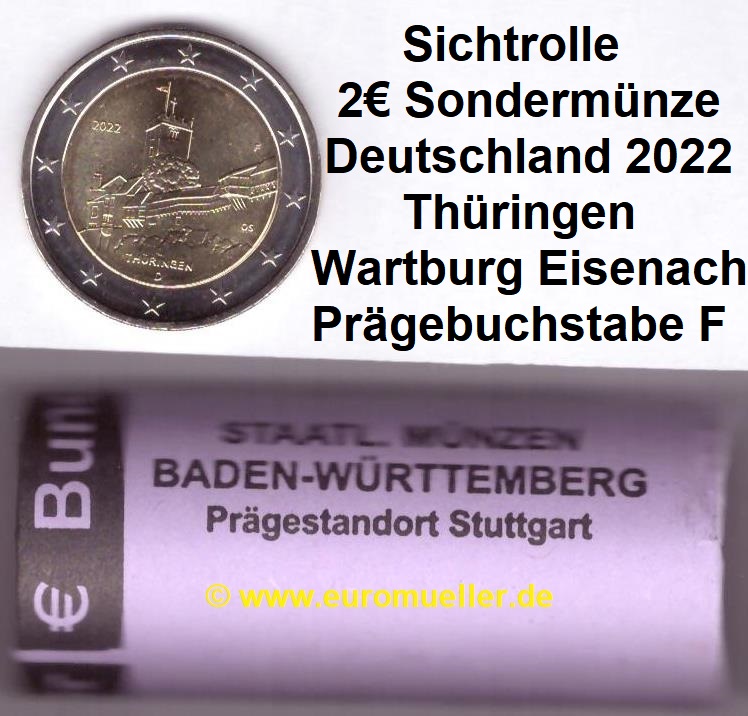 Deutschland Rolle 2 Euro Gedenkmünze 2022...Thüringen...-F-   