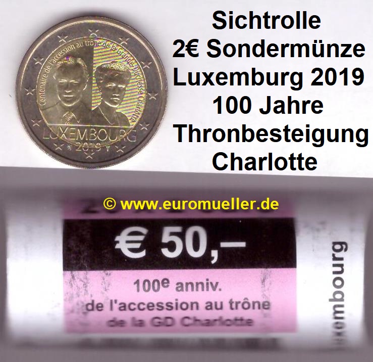 Luxemburg Rolle...2 Euro Gedenkmünze 2019...175. Charlotte   