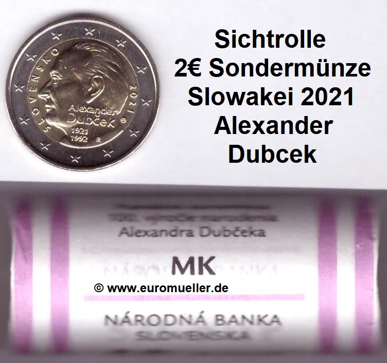 Slowakei Rolle...2 Euro Gedenkmünze 2021...A. Dubcek   