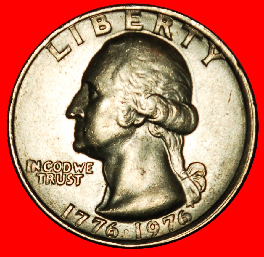  Ⰶ SCHLAGZEUGER: USA ★ 1/4 DOLLAR 1776-1976! WASHINGTON (1789-1797) ★OHNE VORBEHALT!   