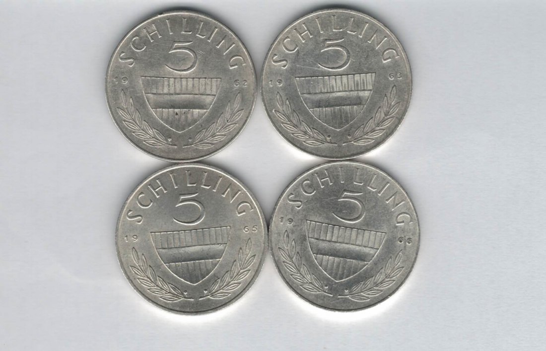  5 Schilling  1962 1963 1965 1966 silber á 3,32 fein Österreich Spittalgold9800 /1054   