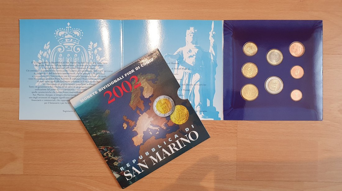  San Marino 2002, originaler KMS, von 1 Cent - 2 €, 3,88 Euro in OVP, 8 Münzen!!   