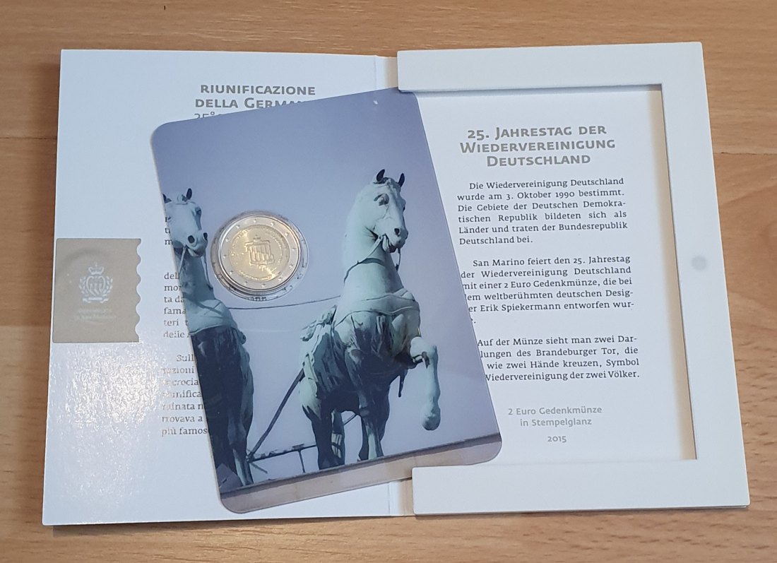  San Marino 2015,2 Euro Gedenkmünze zum Jahrestag der Deutschen Einheit in Originalfolder + Blister!   