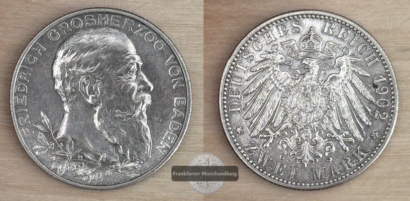  Deutsches Kaiserreich. Baden, Friedrich I. 2 Mark 1902 G  FM-Frankfurt Feinsilber: 10g   