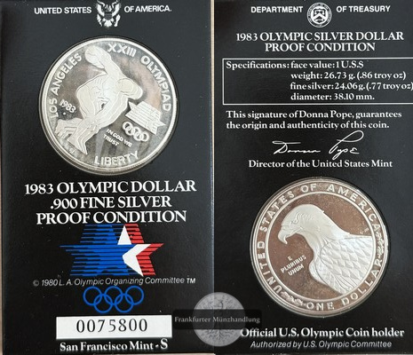  USA,  1 Dollar  1983 S  Los Angeles XXIII Olympia    FM-Frankfurt  Feinsilber: 24,06g   