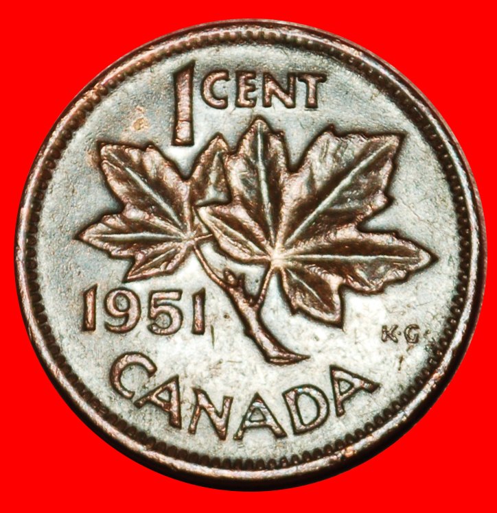  Ⰶ NO INDIA (1948-1952): CANADA ★ 1 CENT 1951 UNCOMMON! GEORGE VI (1937-1952) LOW START ★ NO RESERVE!   