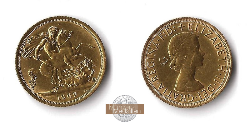 Grossbritannien  Sovereign MM-Frankfurt Feingold: 7,32g Elisabeth II. 1967 