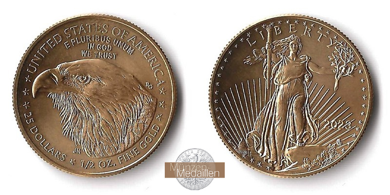 USA  25 Dollars MM-Frankfurt  Feingold: 15,5g Adler 2019 