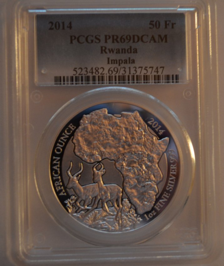  kirofa - Ruanda. 2014 - African Ounce - IMPALA - 1 oz Silber 999 PP - PCGS PR 69 - Mintage=1000   