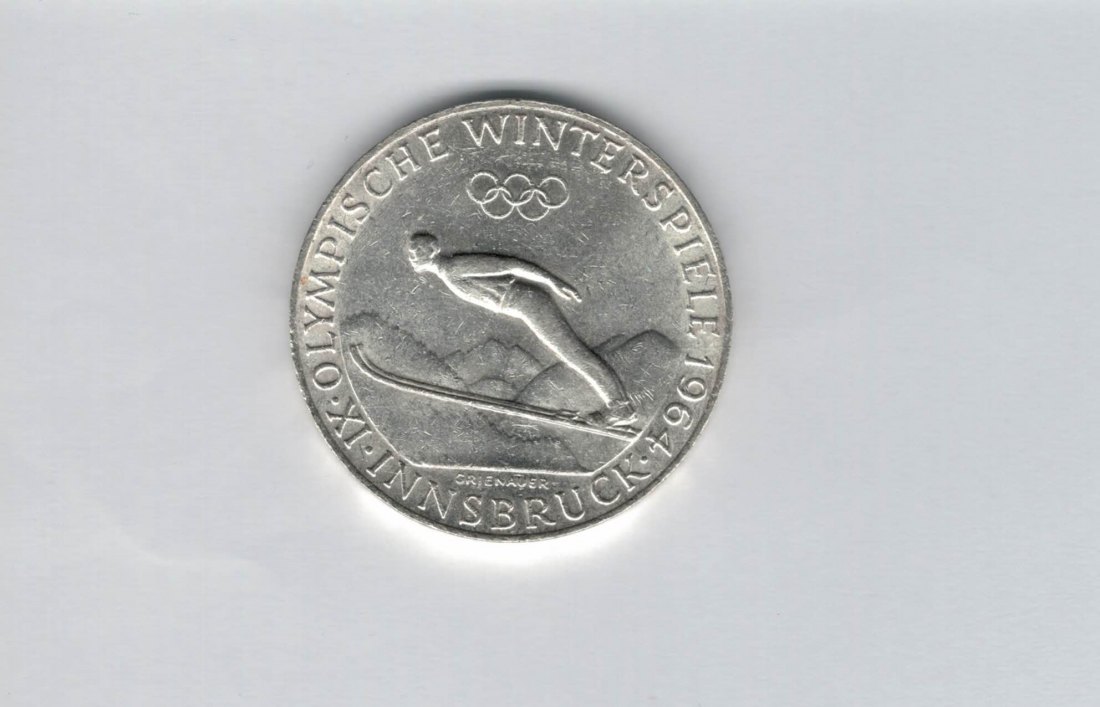  50 Schilling 1964 Winterolympiade Innsbruck Österreich silber Spittalgold9800 (4584/3)   