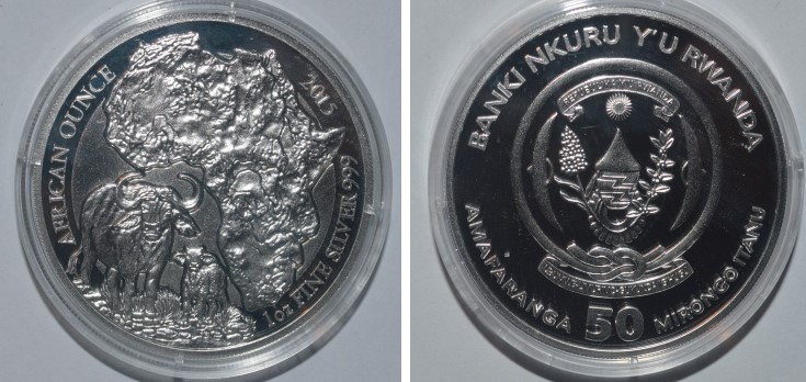  kirofa - Ruanda. 2015 - African Ounce - CAPE BUFFALO  - 1 oz Silber 999 PP - Mintage=1000   