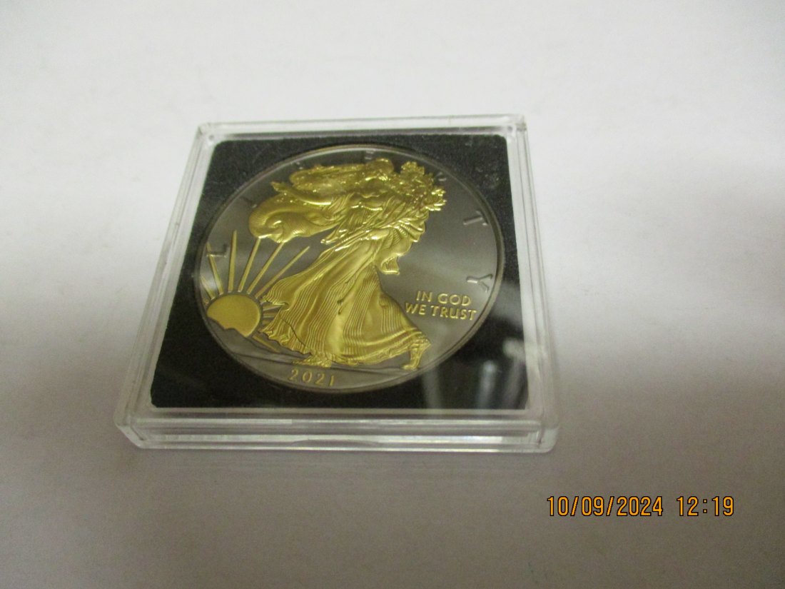  AMERICAN EAGLE 2021 Gold & Schwarz Ruthenium 1 Oz Silbermünze 1$ USA  mit Zertifikat   