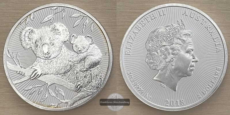  Australien  2 Dollar 2018  Koala mit Welpen  FM-Frankfurt Feinsilber: 62,14g   