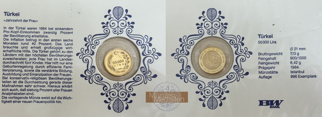 Türkei MM-Frankfurt Feingold: 6,42g 50.000 Lira 1984 