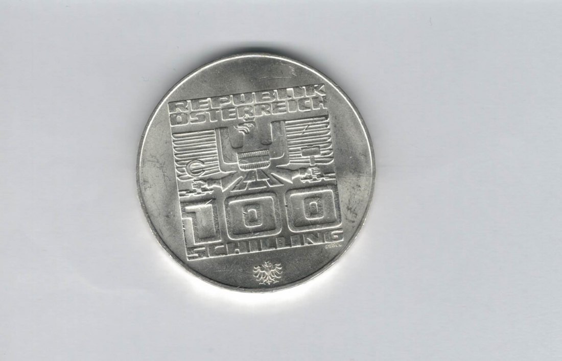  100 Schilling 1976 Winterolympiade Innsbruck Stadtturm Hall silber Österreich (01914/6)   