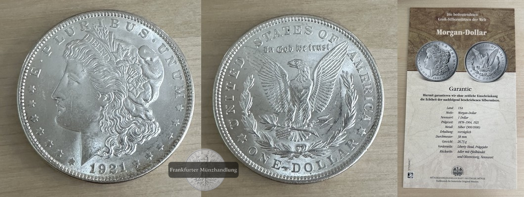  USA. 1 Dollar 1921 Morgan Dollar   FM-Frankfurt   Feinsilber: 24,06g   