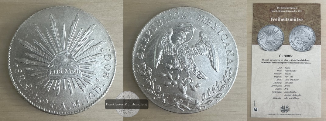  Mexiko. 8 Reales 1894 Mexiko Stadt  FM-Frankfurt  Feinsilber: 25,52g   