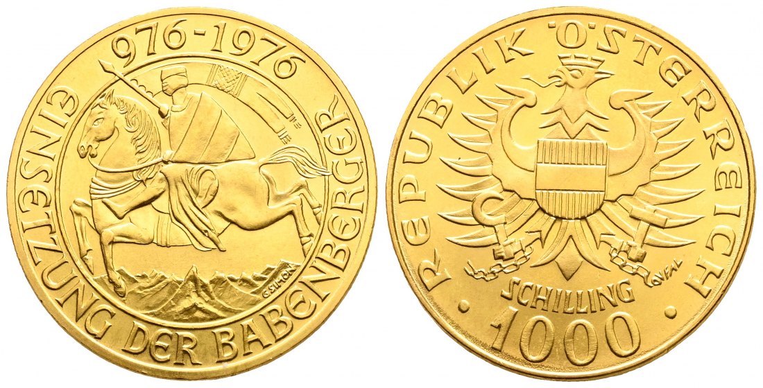 PEUS 2092 Österreich 12,15 g Feingold. Einsetzung der Babenberger 1000 Schilling GOLD 1976 Stempelglanz