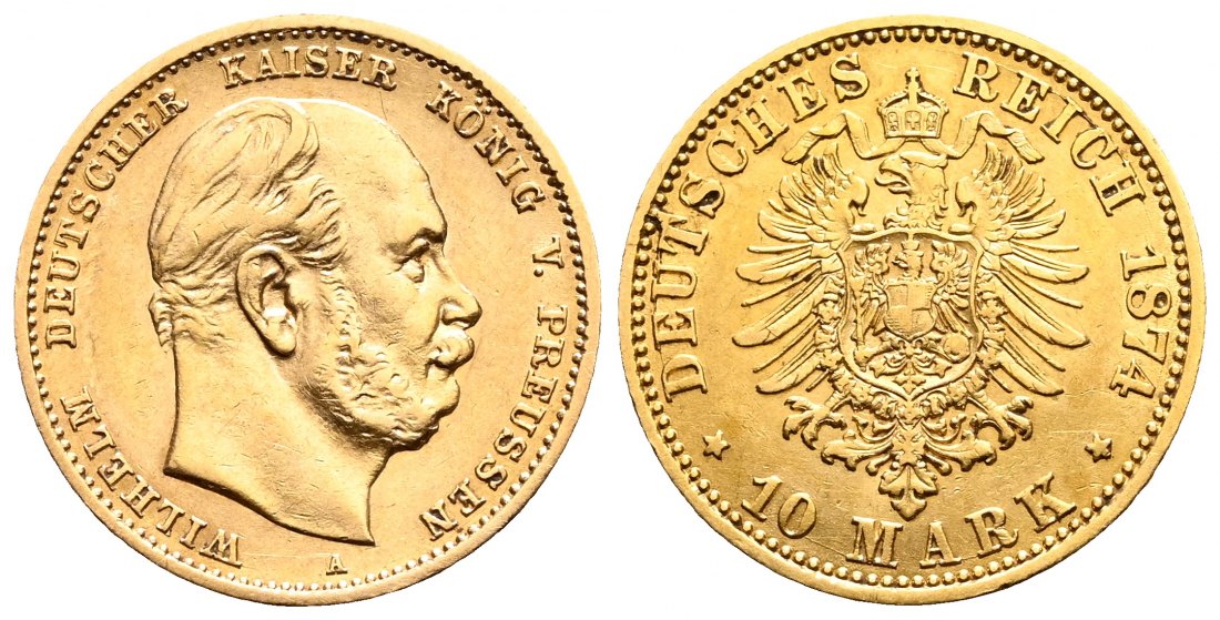 PEUS 2093 Kaiserreich - Preußen 3,58 g Feingold. Wilhelm I. (1861 - 1888) 10 Mark GOLD 1874 A Sehr schön