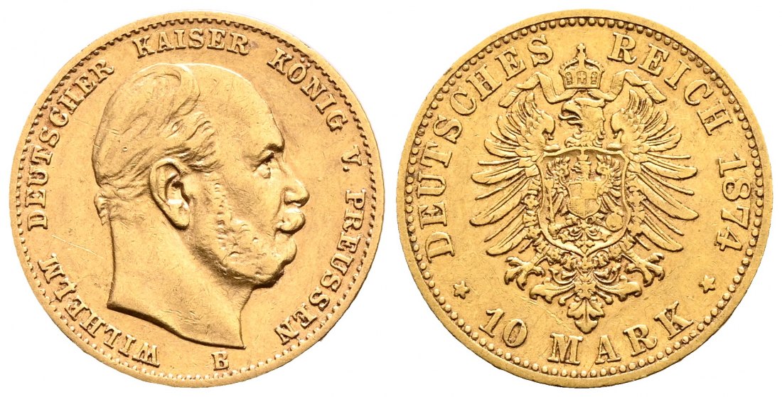 PEUS 2094 Kaiserreich - Preußen 3,58 g Feingold. Wilhelm I. (1861 - 1888) 10 Mark GOLD 1874 B Hannover Sehr schön