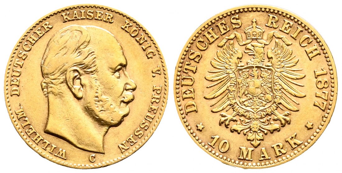 PEUS 2096 Kaiserreich - Preußen 3,58 g Feingold. Wilhelm I. (1861 - 1888) 10 Mark GOLD 1877 C Frankfurt Sehr schön