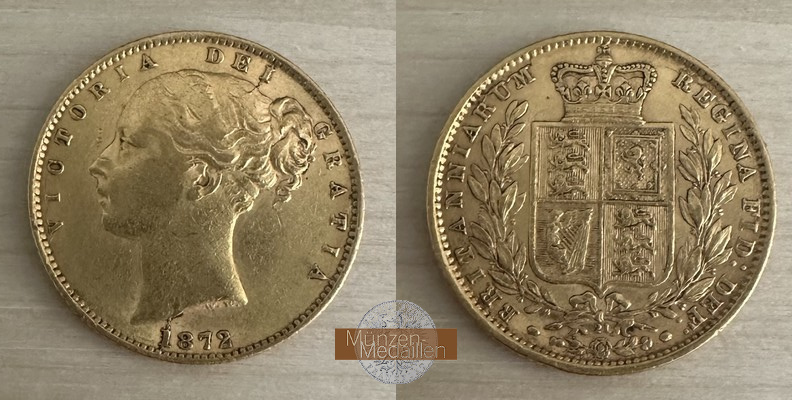 Grossbritannien, Victoria 1837-1901. MM-Frankfurt Feingold: 7,32g Sovereign Wappentyp 1872 