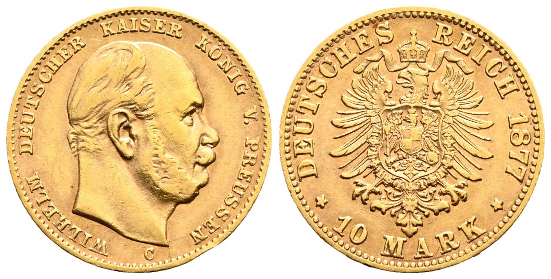 PEUS 2097 Kaiserreich - Preußen 3,58 g Feingold. Wilhelm I. (1861 - 1888) 10 Mark GOLD 1877 C Frankfurt Sehr schön