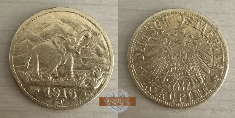 Deutsch-Ostafrika, Wilhelm II. MM-Frankfurt Feingold: 5,33g 15 Rupien 1916 T 