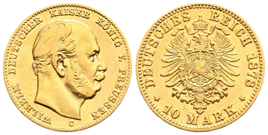 PEUS 2099 Kaiserreich - Preußen 3,58 g Feingold. Wilhelm I. (1861 - 1888) 10 Mark GOLD 1878 C Frankfurt Sehr schön