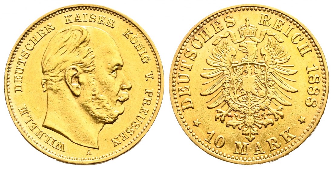 PEUS 2100 Kaiserreich - Preußen 3,58 g Feingold. Wilhelm I. (1861 - 1888) 10 Mark GOLD 1888 A Sehr schön