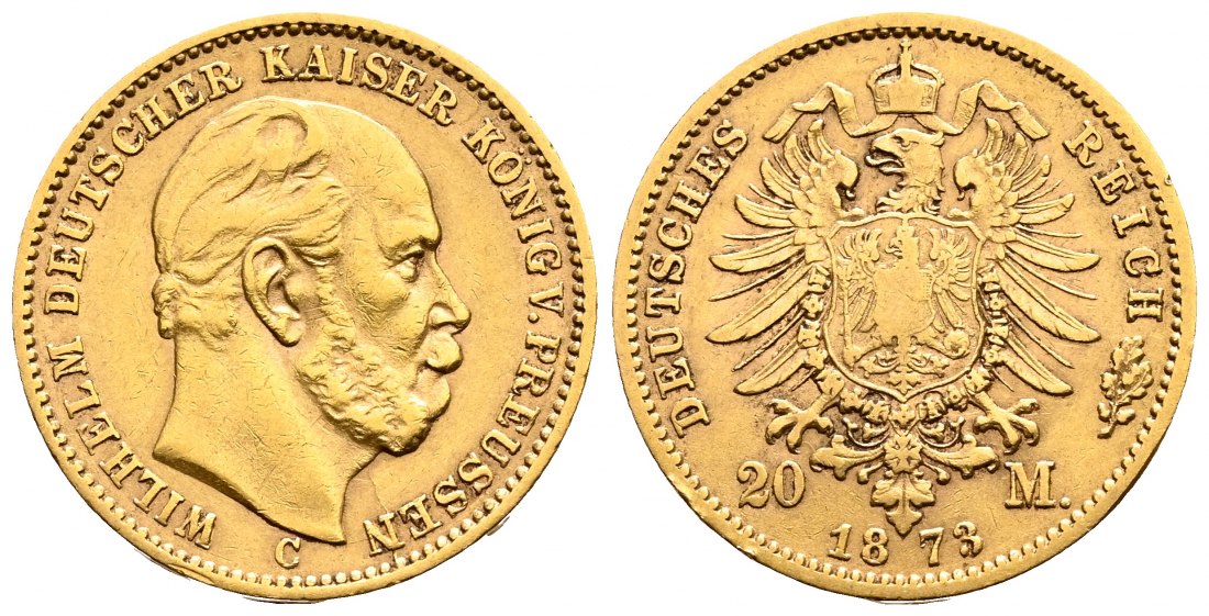 PEUS 2105 Kaiserreich - Preußen 7,16 g Feingold. Wilhelm I. (1861 - 1888) 20 Mark GOLD 1873 C Frankfurt Sehr schön