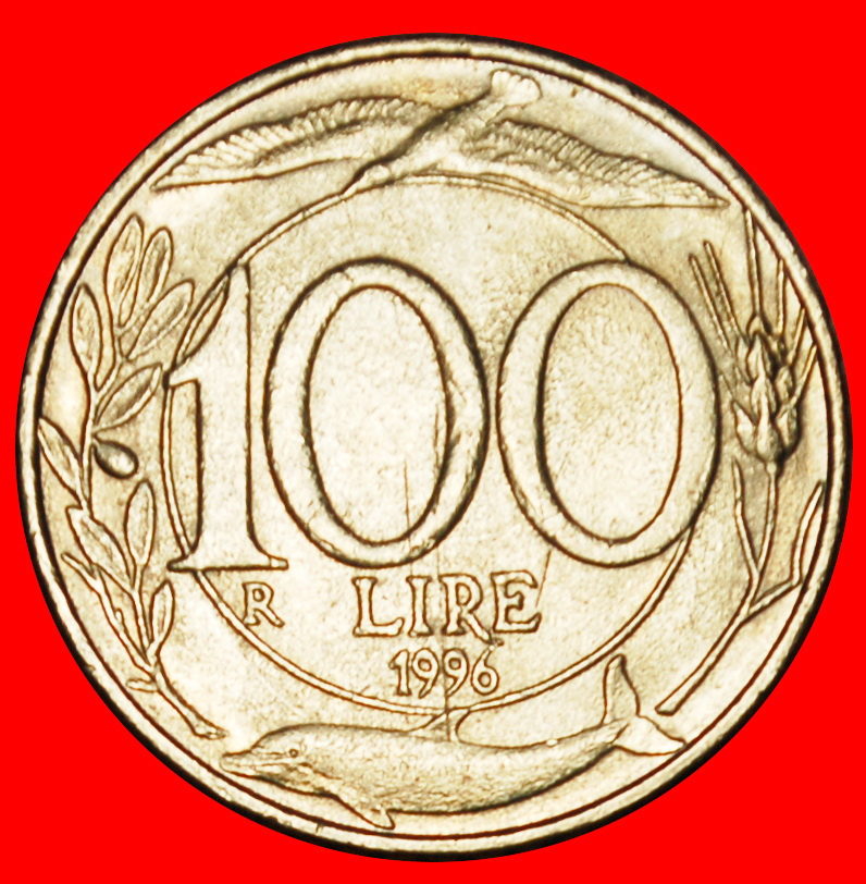  Ⰶ TURRETED ALLEGORY (1993-2001): ITALY ★ 100 LIRAS 1996R BIRD AND DOLPHIN! LOW START ★ NO RESERVE!   