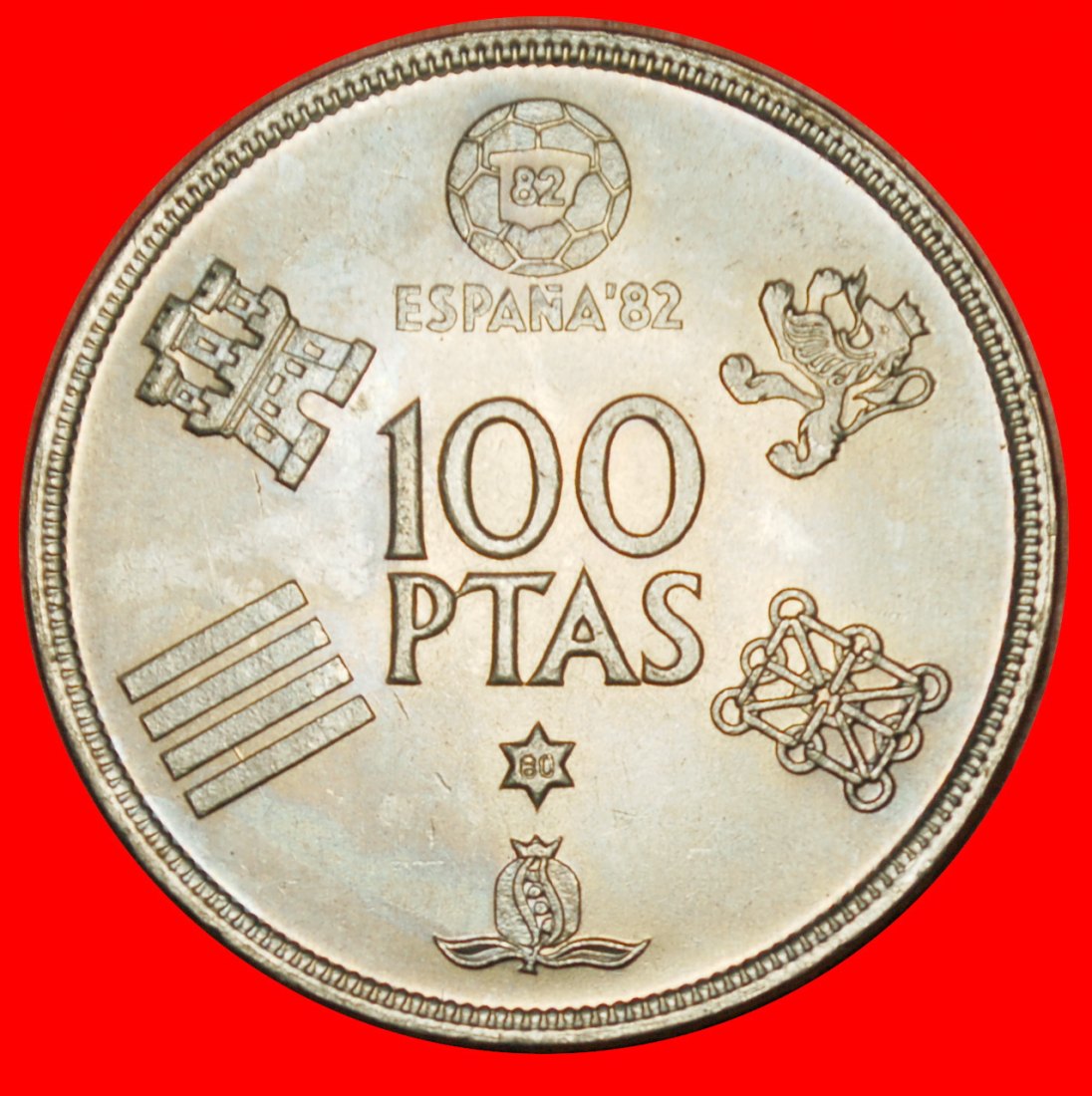  Ⰶ FOOTBALL 1982: SPAIN ★100 PESETAS 1980 (1980) UNC! JUAN CARLOS I 1975-2014★LOW START ★ NO RESERVE!   