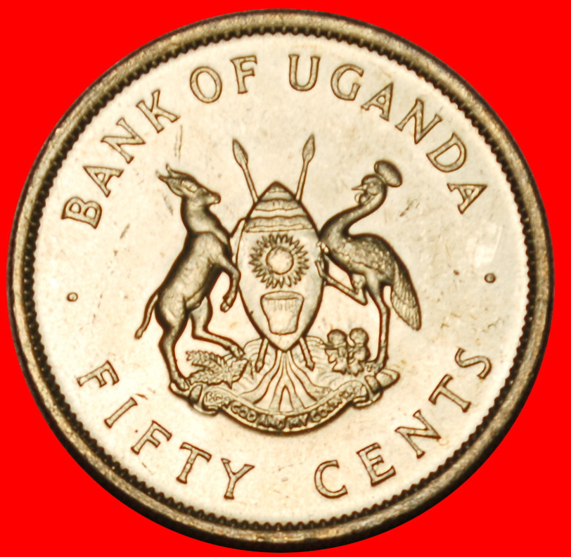  * GREAT BRITAIN (1966-1974): UGANDA ★ 50 CENTS 1974 UNC MINT LUSTRE! CRANE! ★LOW START ★ NO RESERVE!   