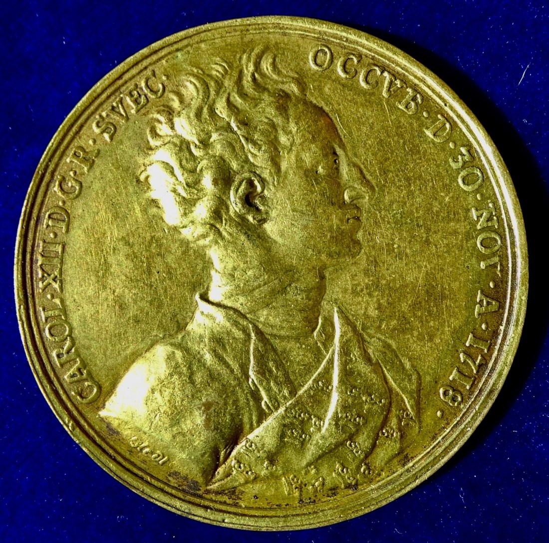  1718 Karl XII, König von Schweden im Großen Nordischen Krieg, Sterbemedaille von Hedlinger   