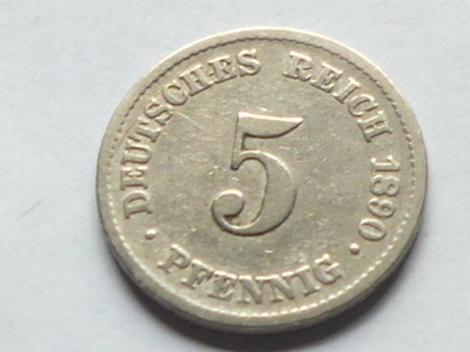  Deutschland Kaiserreich 5 Pfennig 1890 G, seltener Jahrgang   