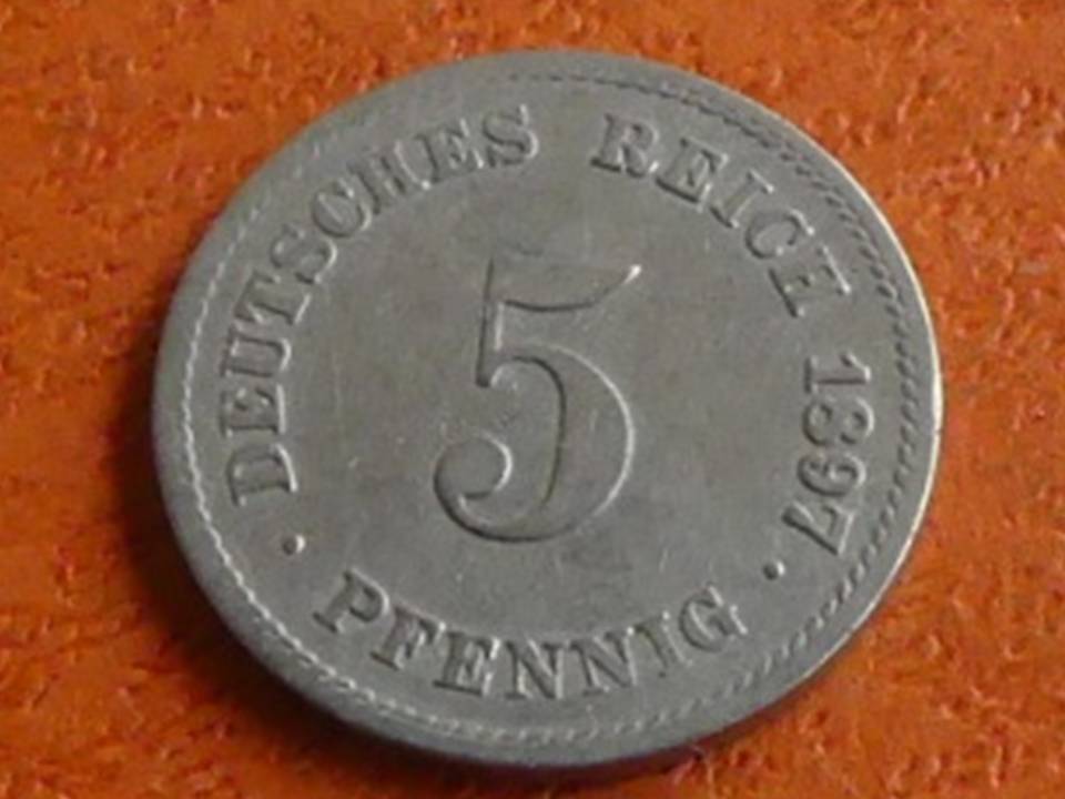  Deutschland Kaiserreich 5 Pfennig 1897 G, seltener Jahrgang   