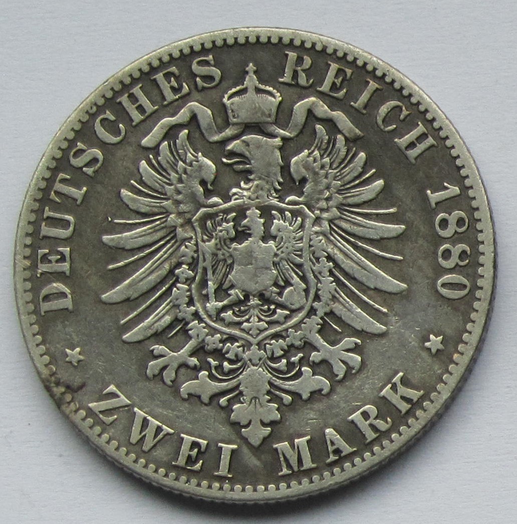  Kaiserreich: Preußen, 2 Mark Wilhelm I. (Jaeger 96), 1880   