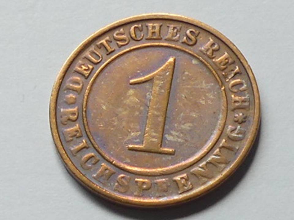  Deutschland Weimarer Republik 1 Pfennig 1925 D, seltener Jahrgang.   