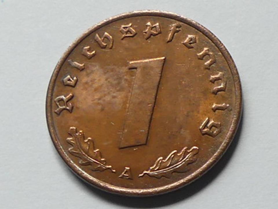  Deutschland Weimarer Republik 1 Pfennig 1936 A, seltener Jahrgang.   