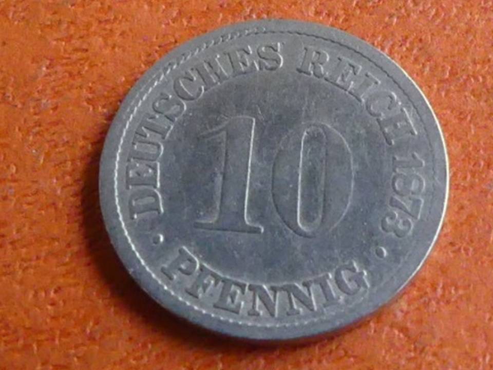  Deutschland Kaiserreich 10 Pfennig 1873 G, seltener Jahrgang.   