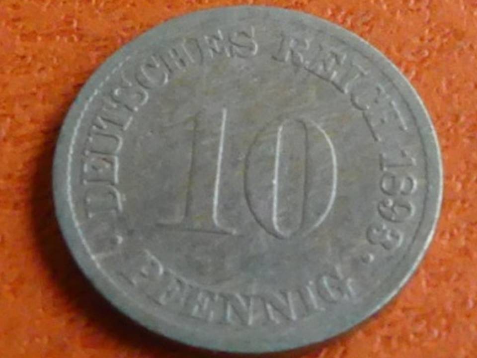  Deutschland Kaiserreich 10 Pfennig 1893 G, seltener Jahrgang.   