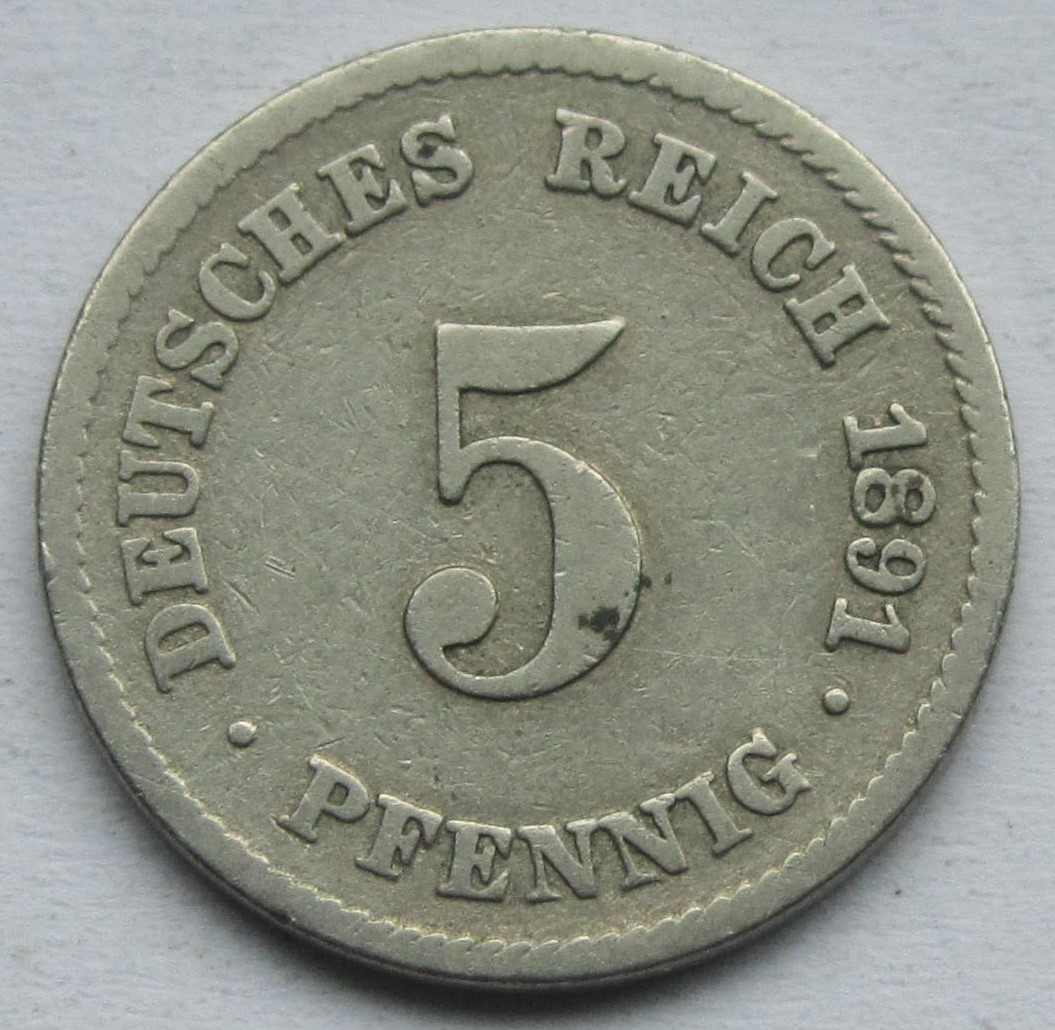  Kaiserreich: 5 Pfennig 1891 E   