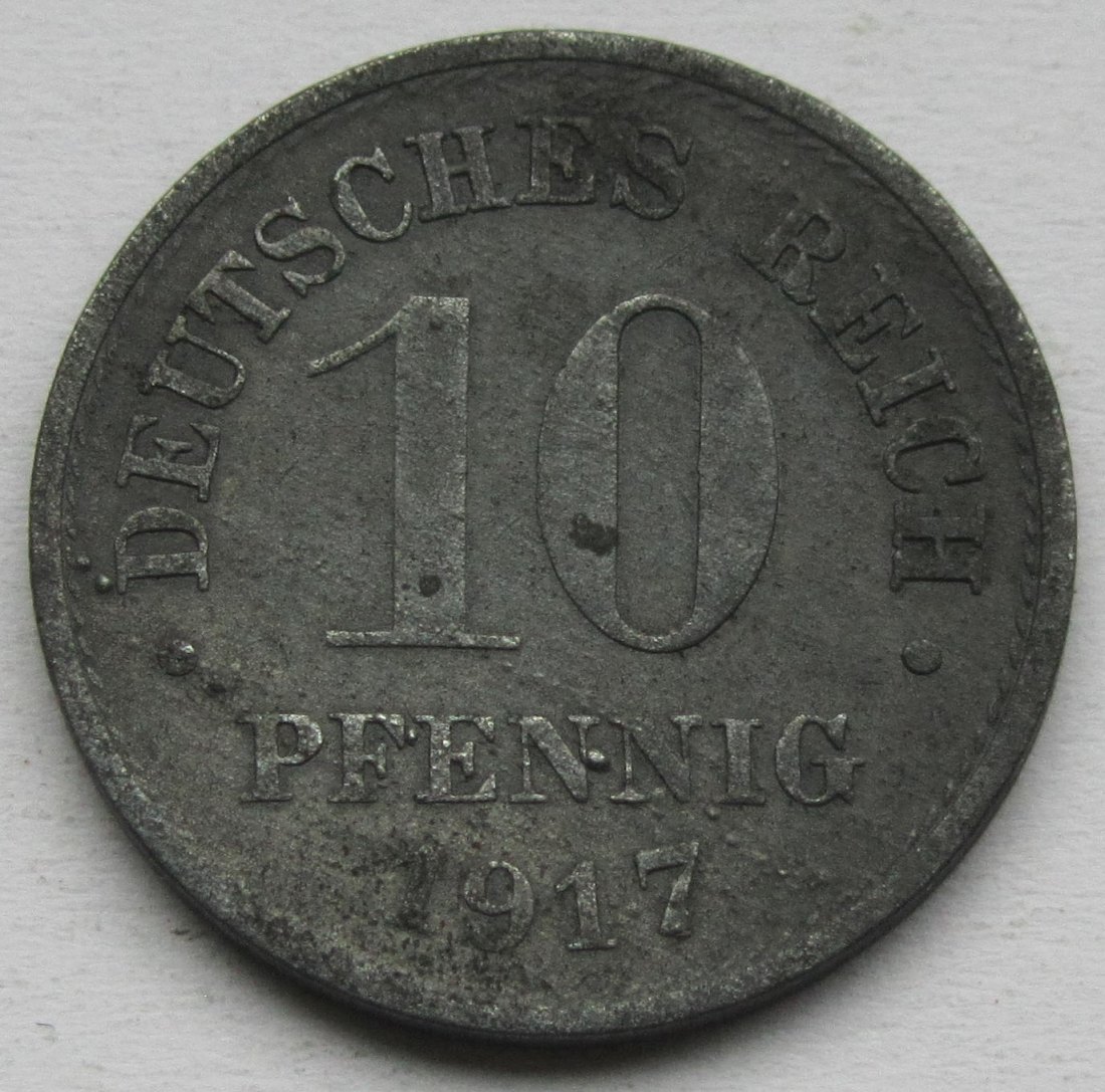  Kaiserreich: 10 Pfennig 1917, Zink statt Eisen (Jaeger 298Z)   