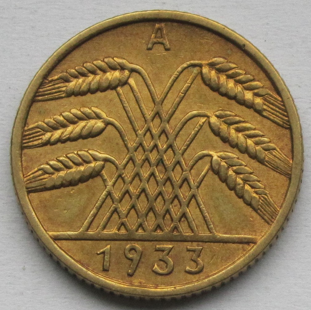  Weimarer Republik: 10 Pfennig 1933 A   