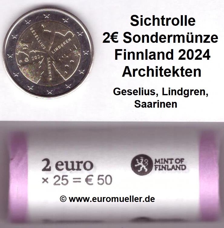 Finnland Sichtrolle...2 Euro Gedenkmünze 2024...Architekten...unc.   