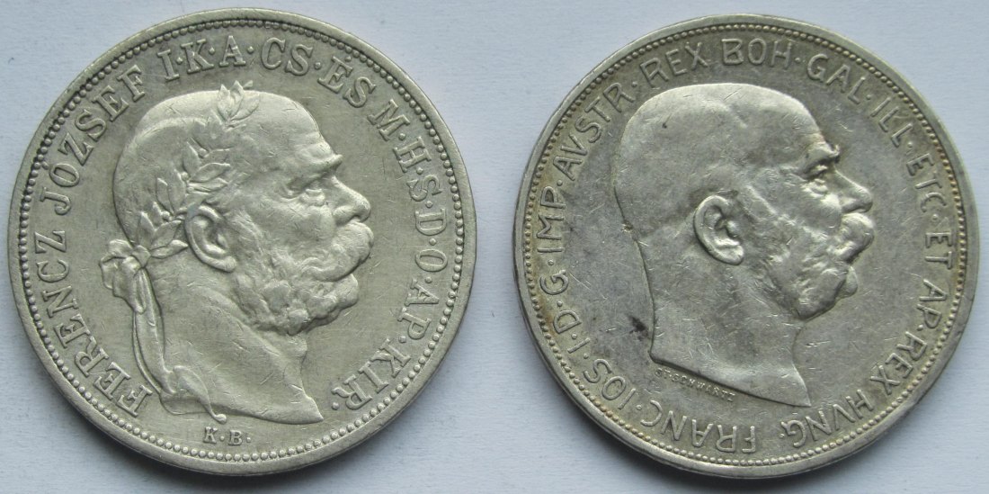  Österreich/Ungarn: 2 x 5 Kronen 1907 + 1909   