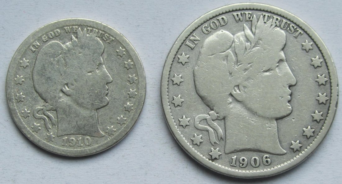  USA Vereinigte Staaten: 1/4 Dollar 1910 D + 1/2 Dollar 1906   