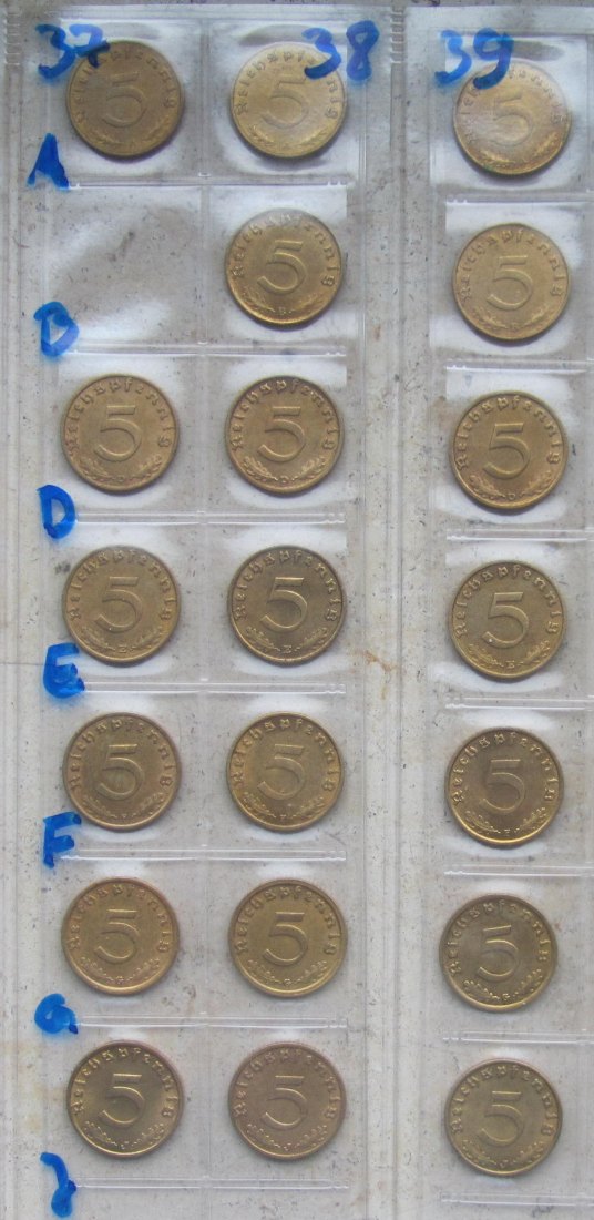  Deutsches Reich: Jahrgangssammlung 5 Pfennig (Jaeger 363), 20 verschiedene   