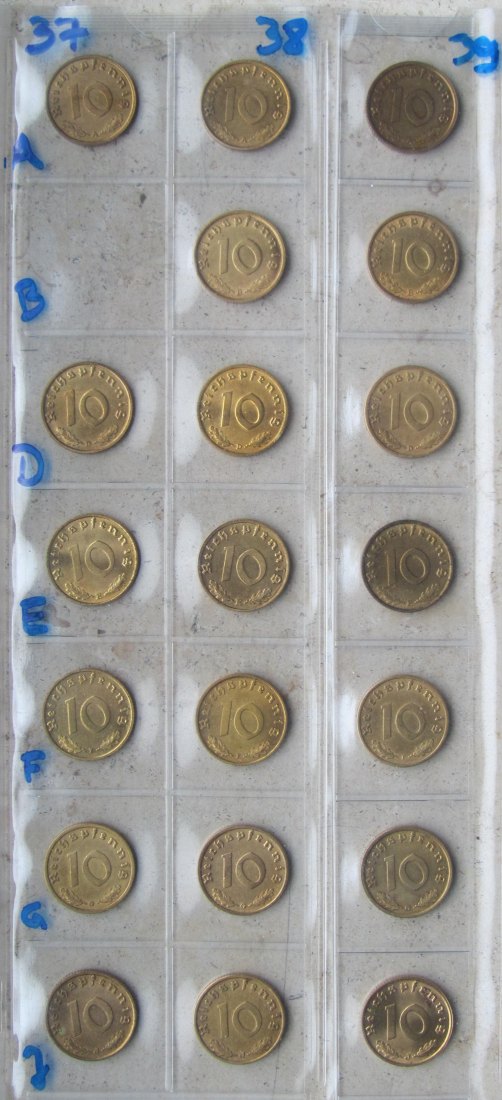  Deutsches Reich: Jahrgangssammlung 10 Pfennig (Jaeger 364), 20 verschiedene   